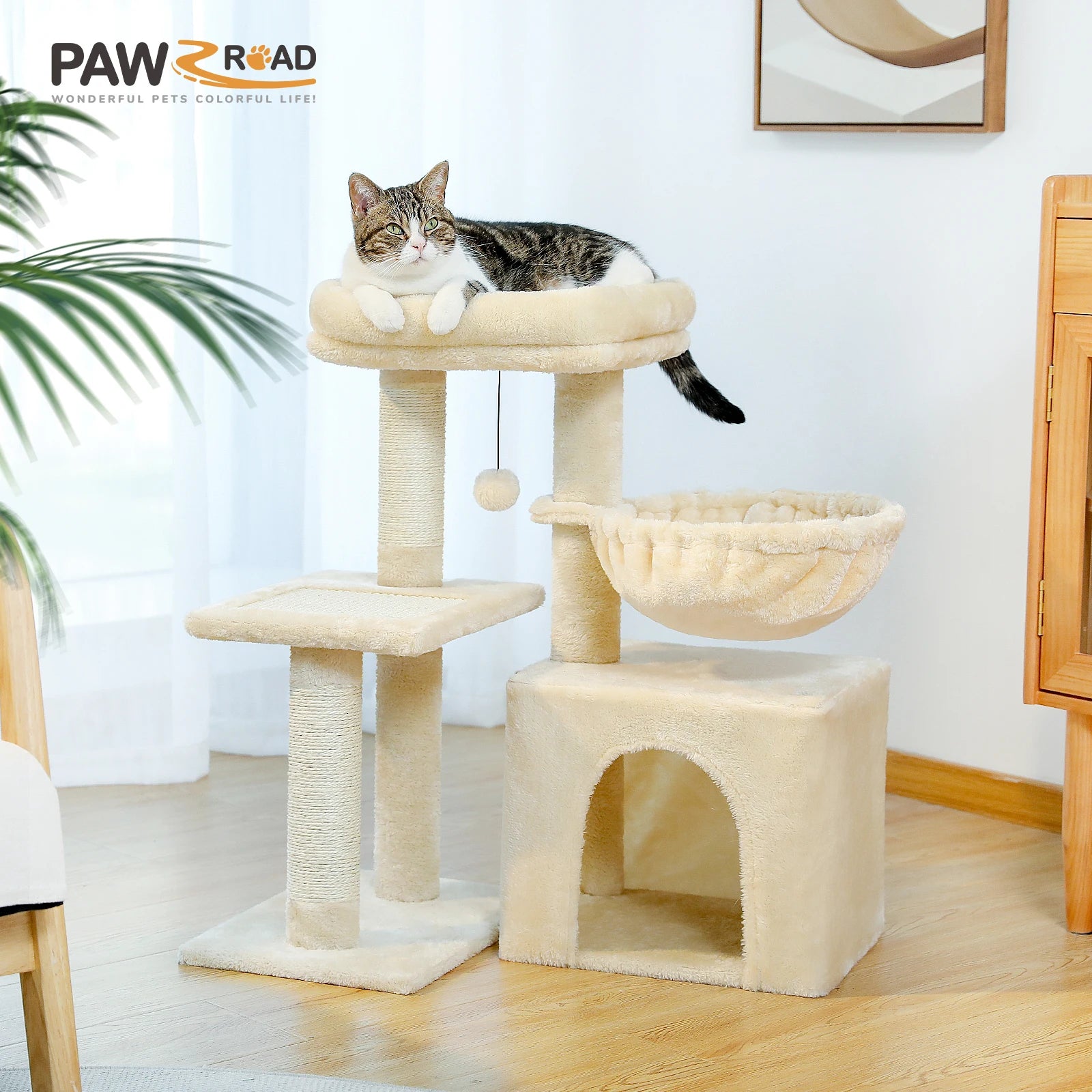 Cat Tree Tower for Indoor Cats – 2-Style Cat Activity Center with Scratching Posts, Large Hammock & Removable Top Perch, Grey