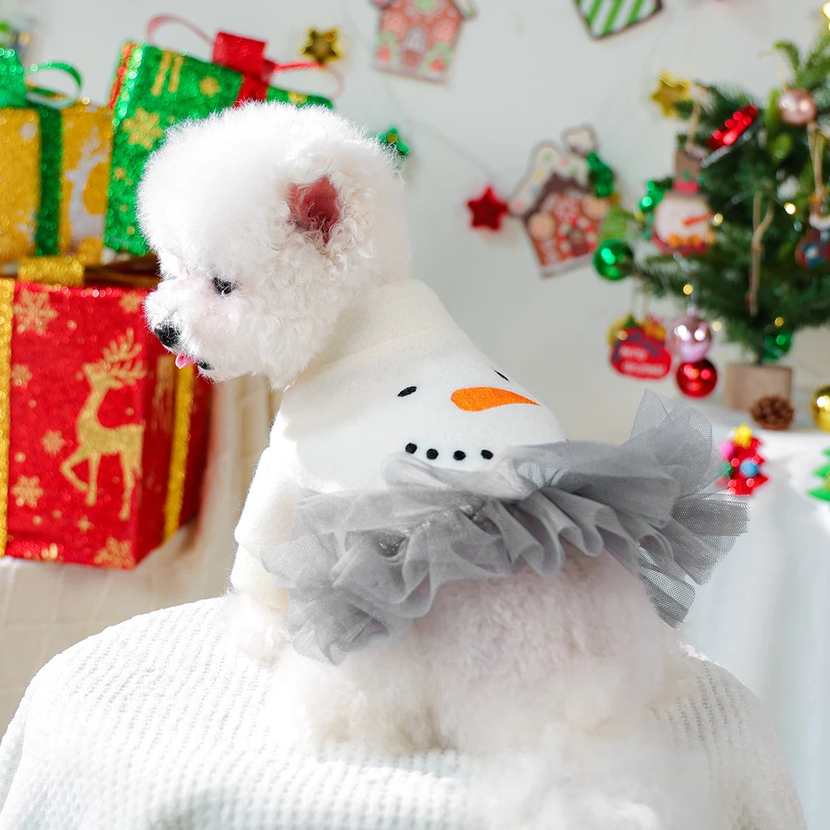 Christmas Snowman Princess Dress – Winter Holiday Outfit for Small Dogs & Cats