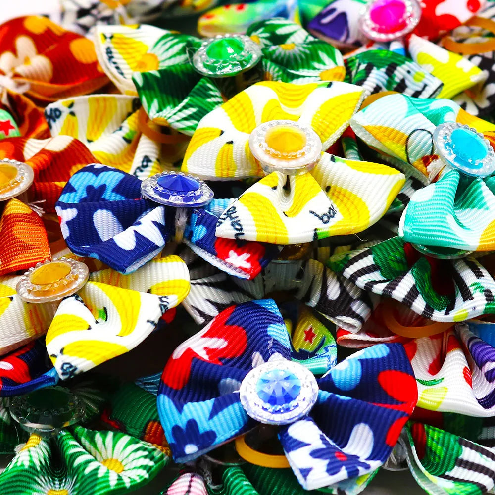 20PCS Dog Hair Bows with Diamond – Colorful Pet Grooming Accessories with Rubber Bands for Small Dogs & Puppies