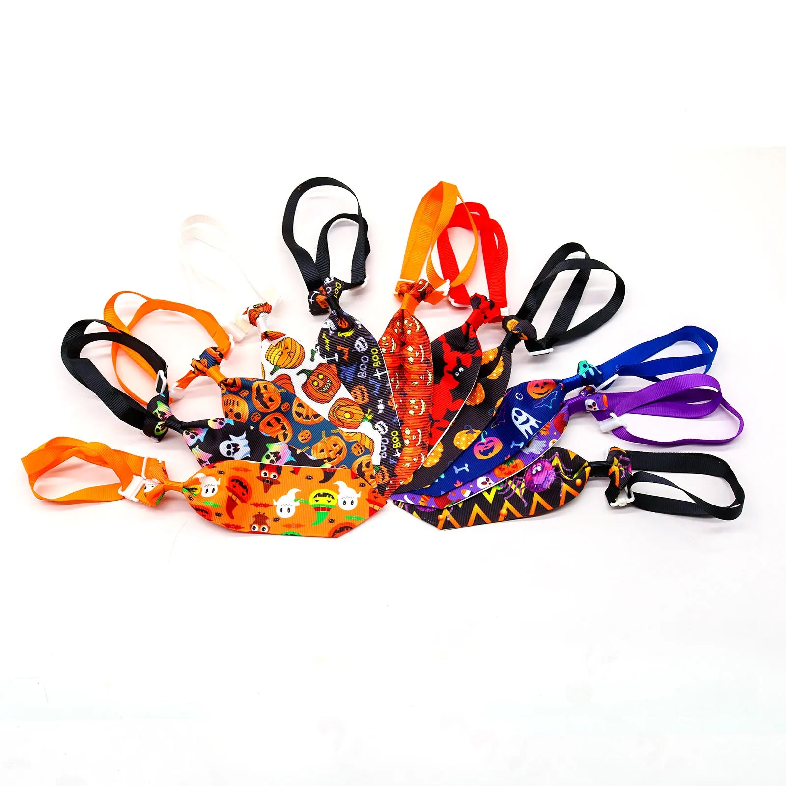 10PCS Adjustable Pet Bowties – Halloween Pumpkin Print Dog & Cat Neck Ties