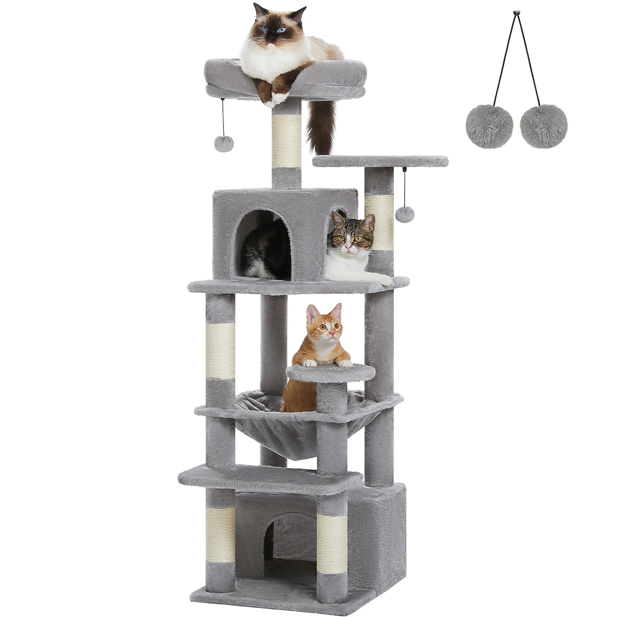 Large Cat Tree Tower for Indoor Cats – Multi-Level Cat Condo with Sisal Scratching Posts, Hammock, Padded Perches & Toys
