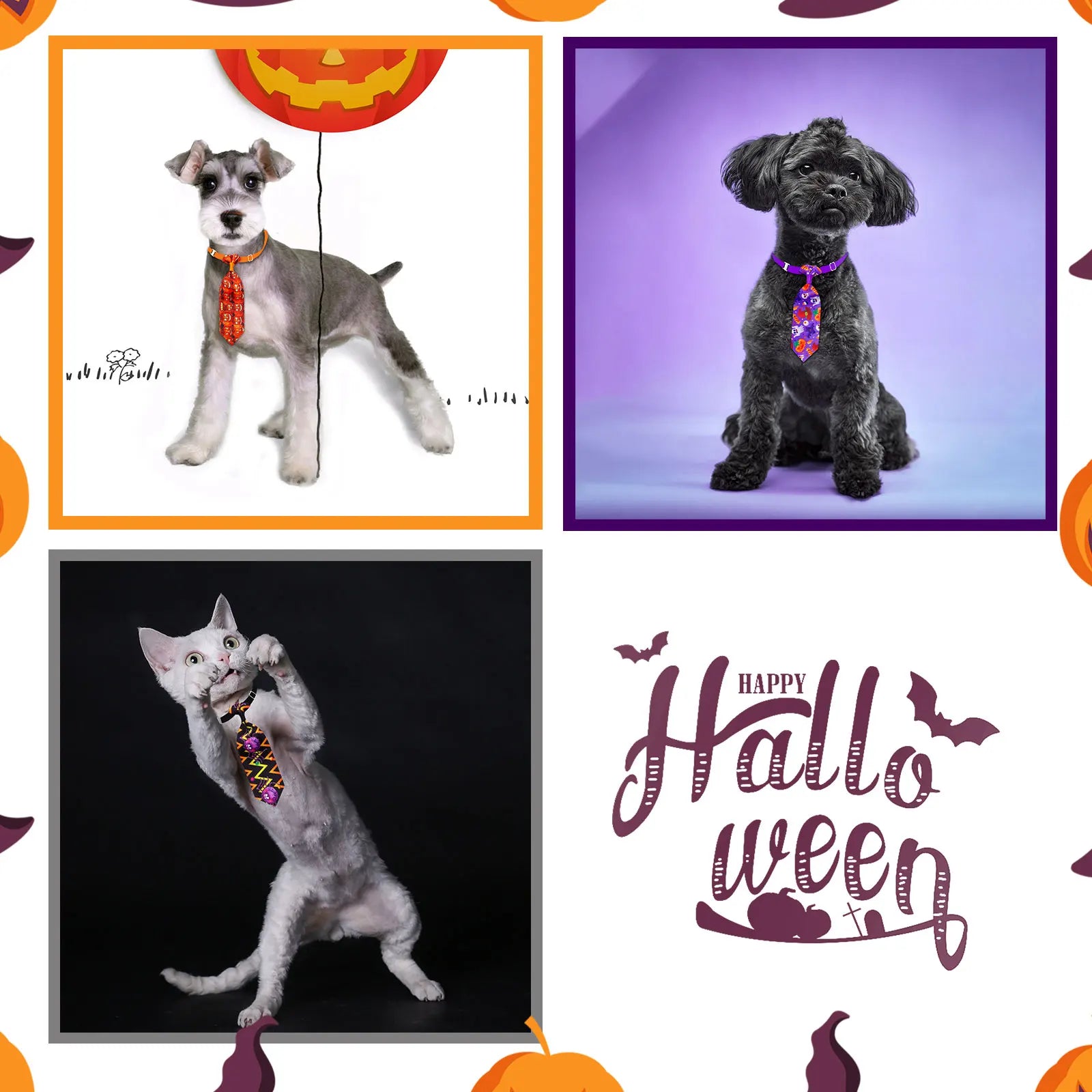 10PCS Adjustable Pet Bowties – Halloween Pumpkin Print Dog & Cat Neck Ties