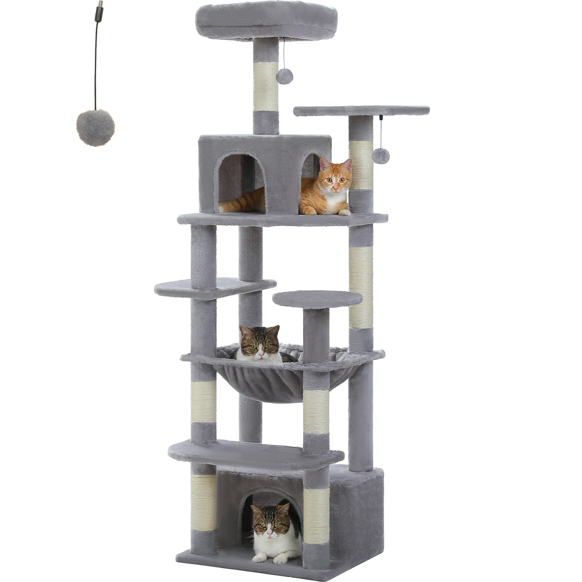 Large Cat Tree Tower for Indoor Cats – Multi-Level Cat Condo with Sisal Scratching Posts, Hammock, Padded Perches & Toys