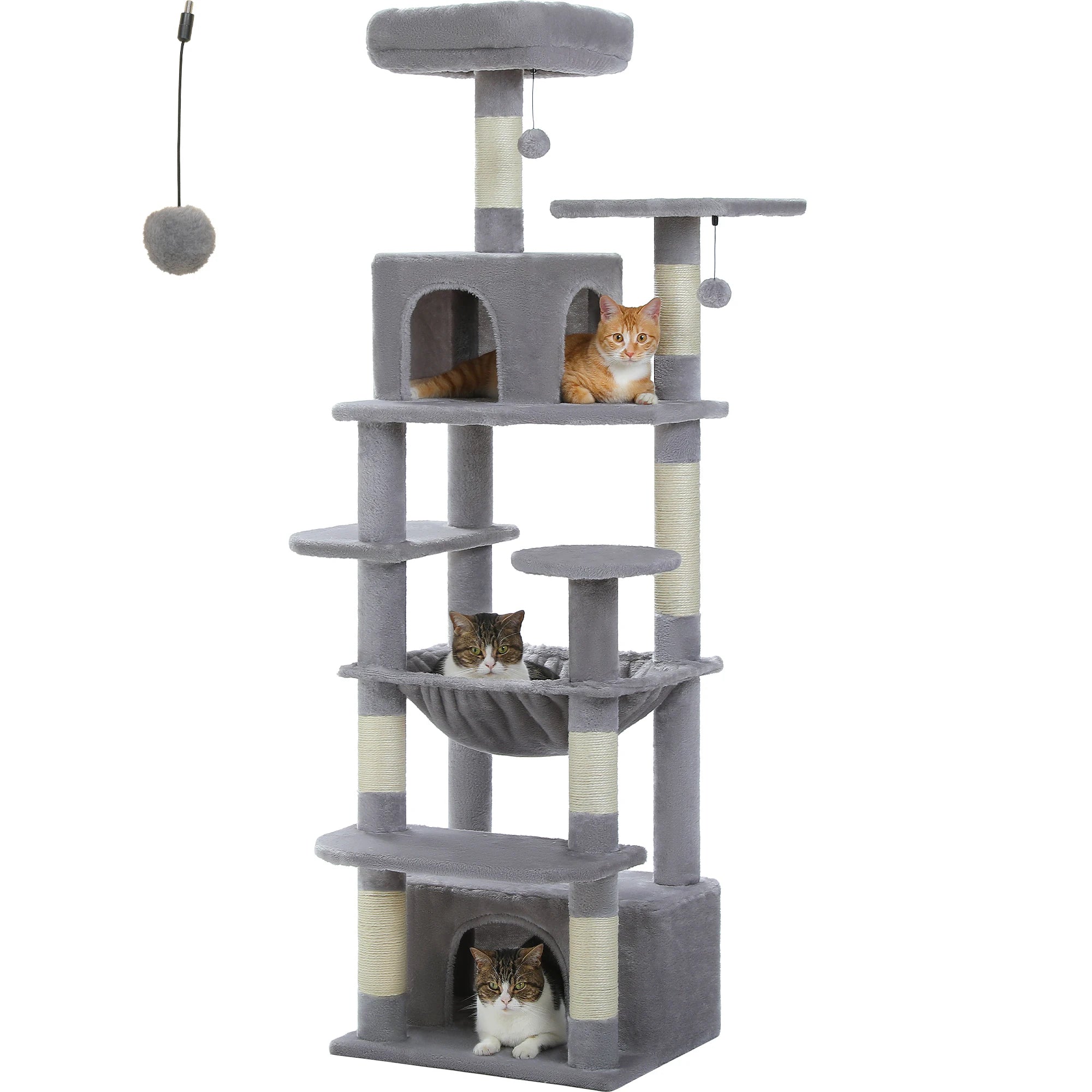 Large Cat Tree Tower for Indoor Cats – Multi-Level Cat Condo with Sisal Scratching Posts, Hammock, Padded Perches & Toys