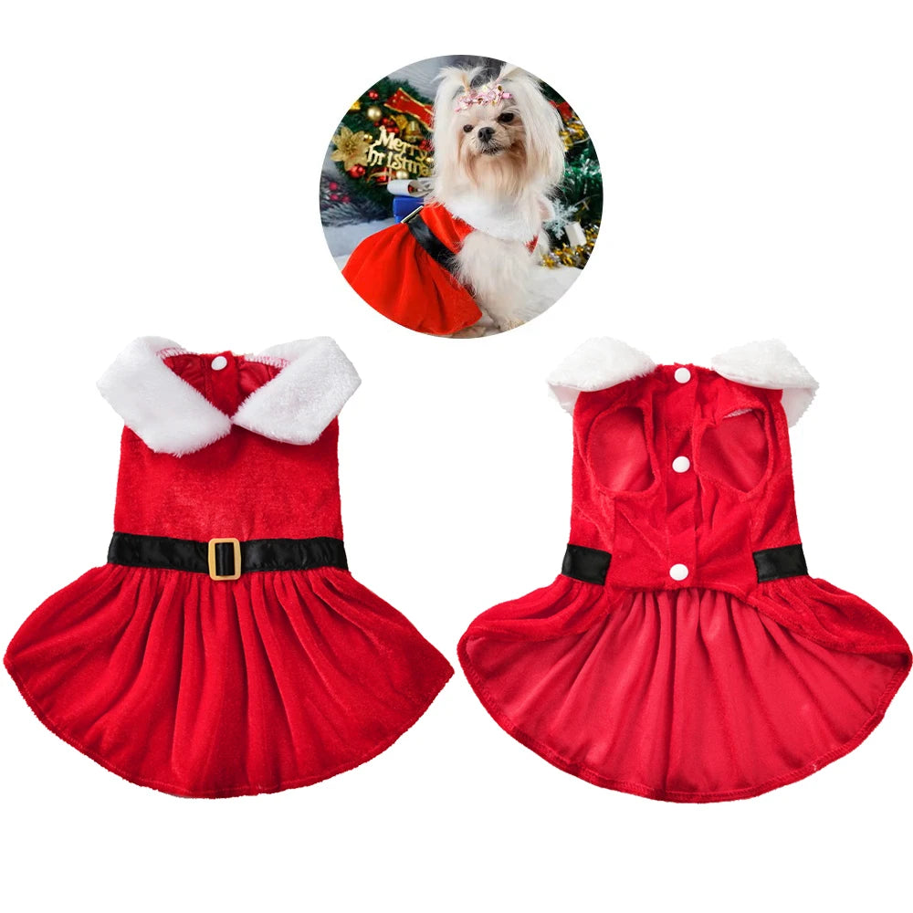 Christmas Pet Princess Dress – Red Holiday Skirt for Small Dogs & Cats