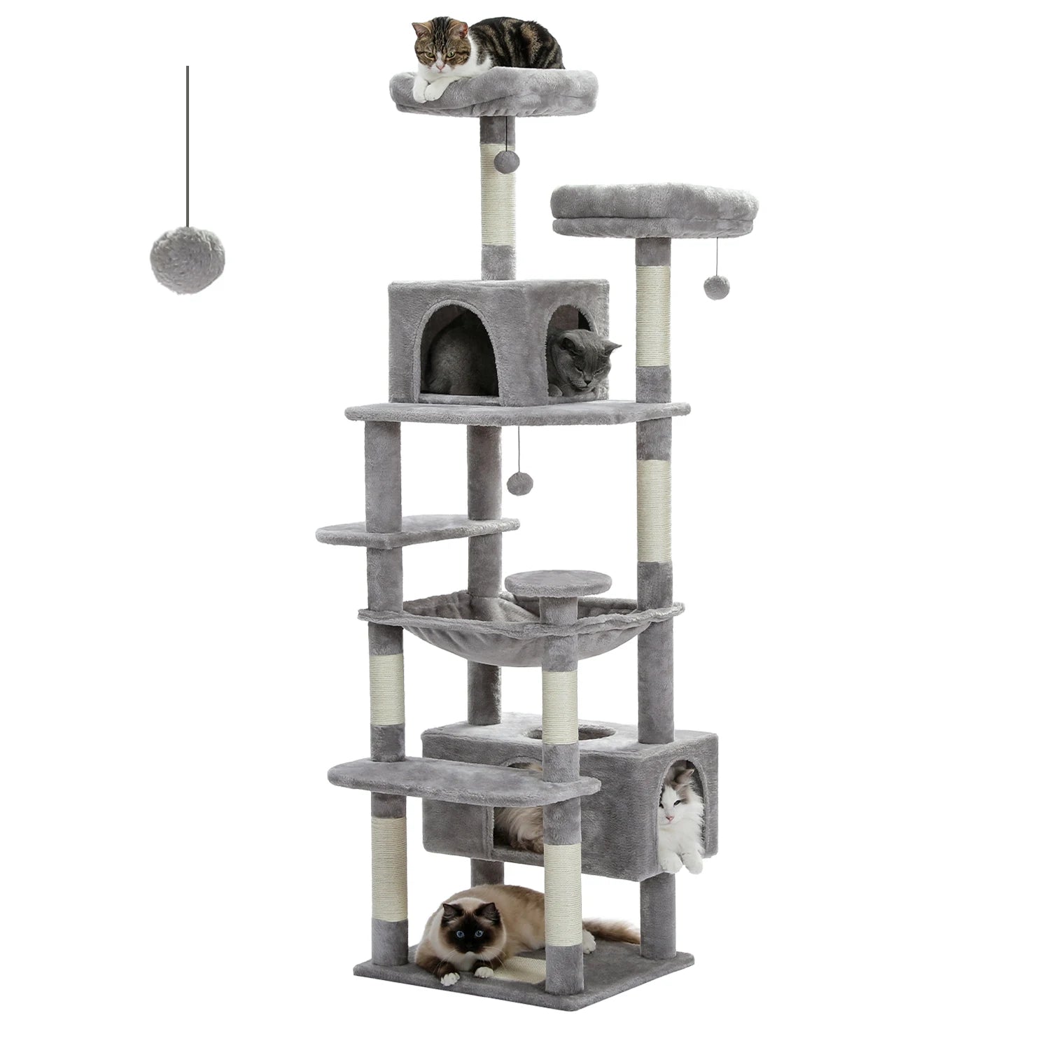 Large Cat Tree Tower for Indoor Cats – Multi-Level Cat Condo with Sisal Scratching Posts, Hammock, Padded Perches & Toys