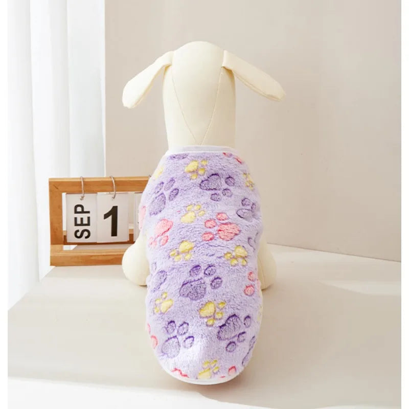 Flannel Paw Print Dog Vest – Soft Cozy Coat for Small & Medium Pets