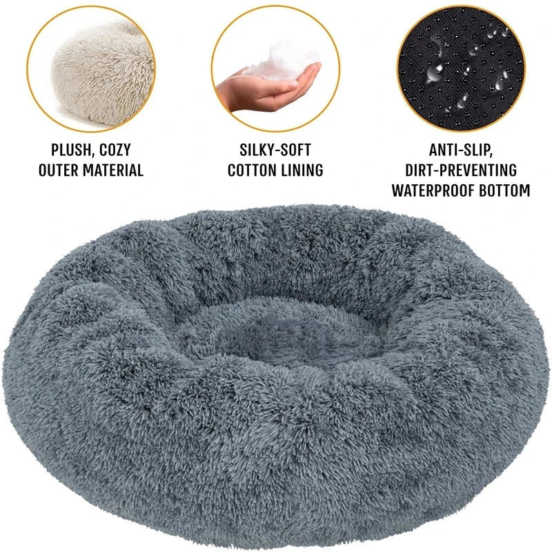 Round Plush Pet Bed for Cats & Dogs – Winter Warm Sleeping Bed