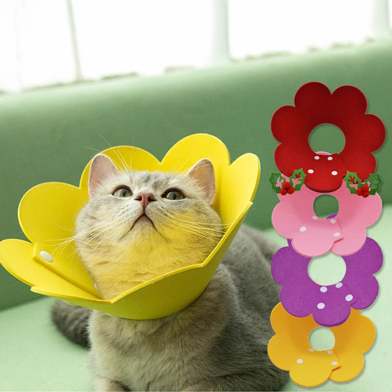 Adorable Flower Recovery Collar – Soft & Adjustable Protective Cone for Cats, Puppies, and Kittens