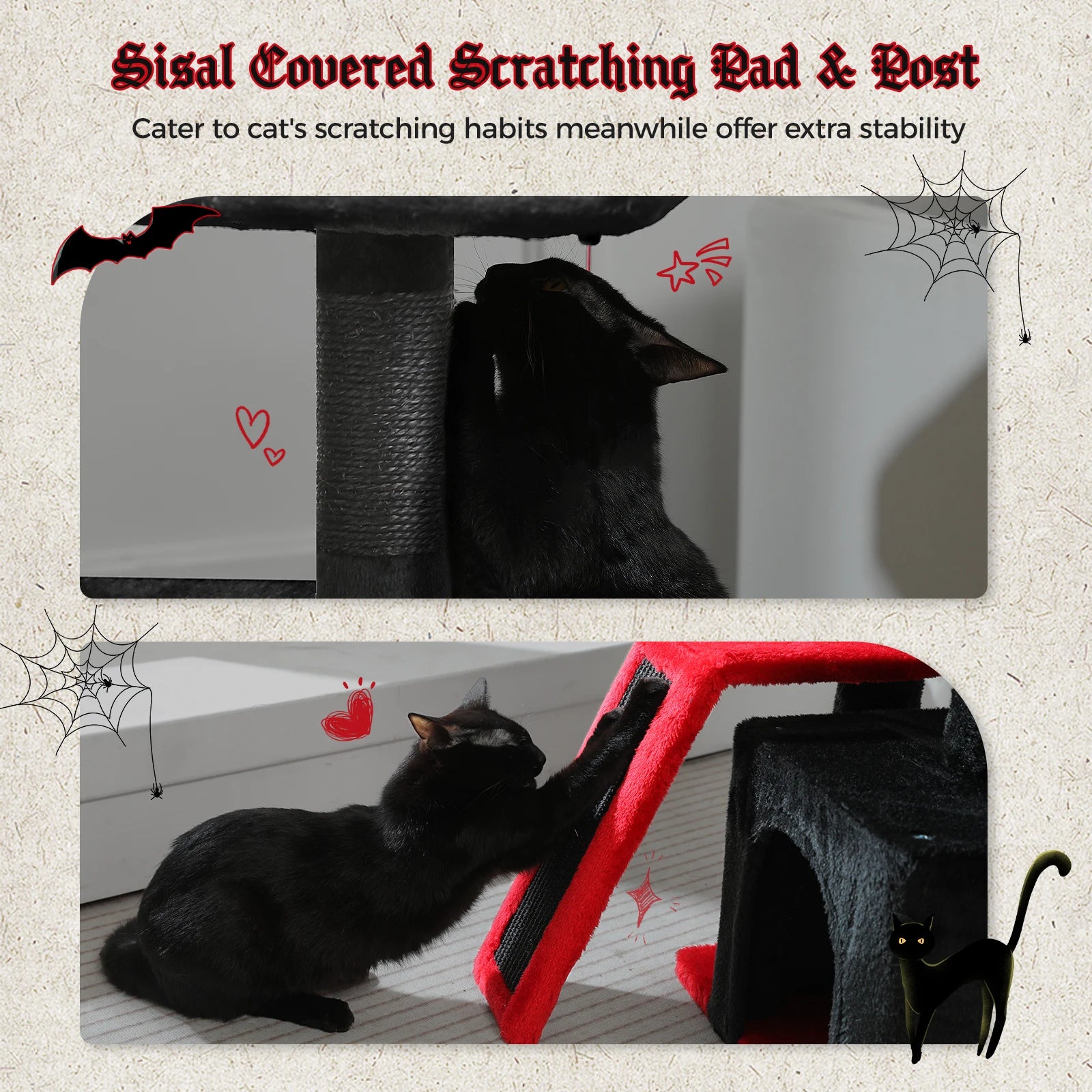 Cat Tree Tower for Indoor Cats – 2-Style Cat Activity Center with Scratching Posts, Large Hammock & Removable Top Perch, Grey