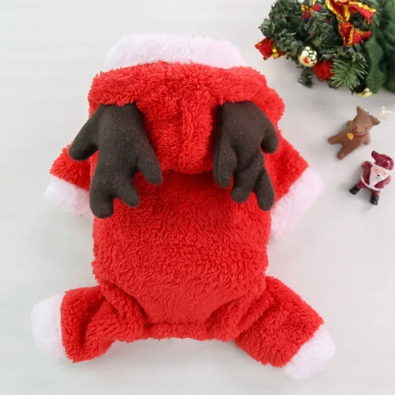 Christmas Dog Hoodie – Warm Elk & Santa Coat for Small & Medium Pets