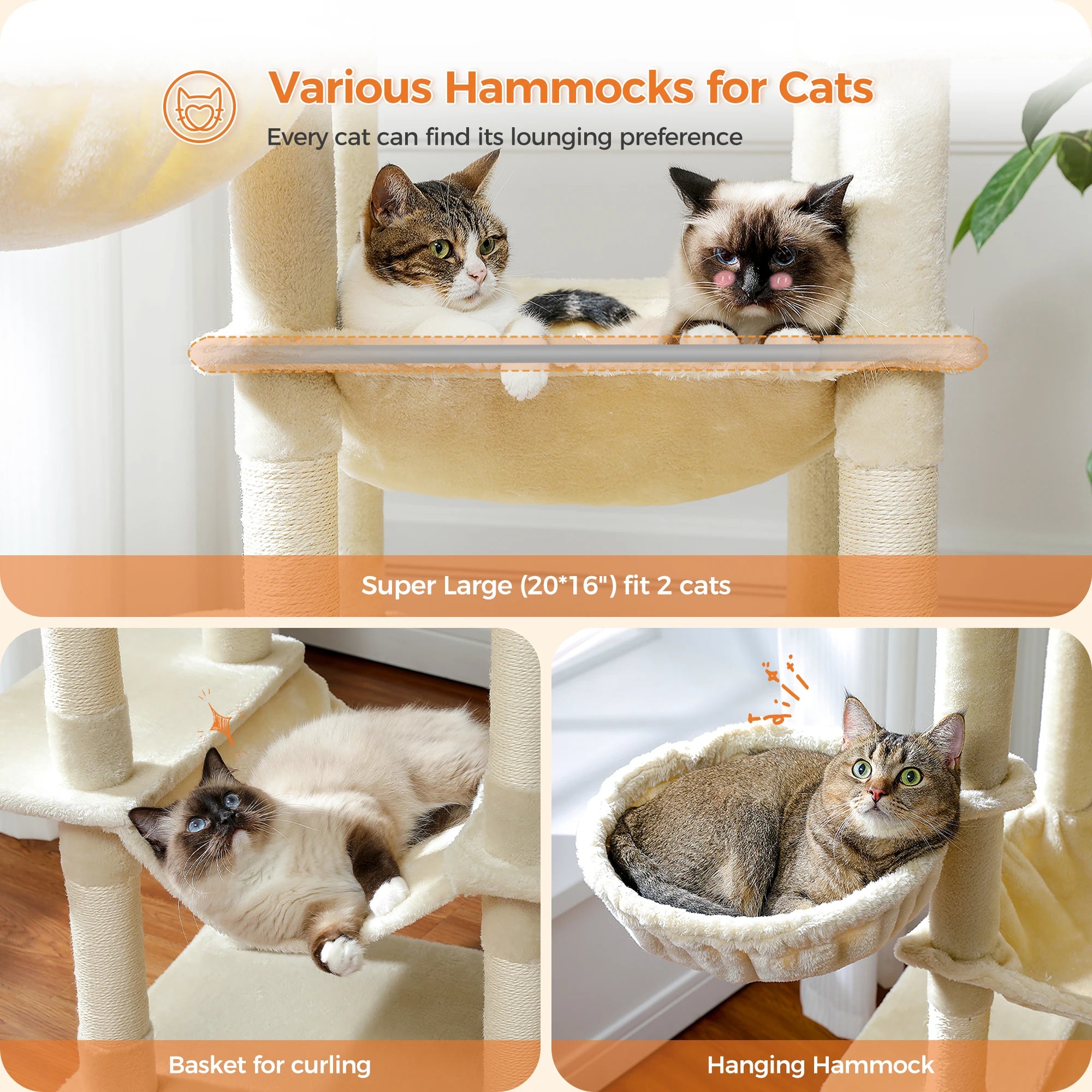 Multi-Level Cat Tree Tower for Indoor Cats – Modern Cat Furniture with Scratching Posts, Condo & Large Hammock