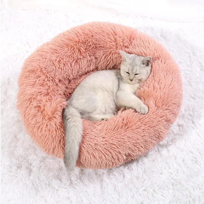 Round Plush Pet Bed for Cats & Dogs – Winter Warm Sleeping Bed