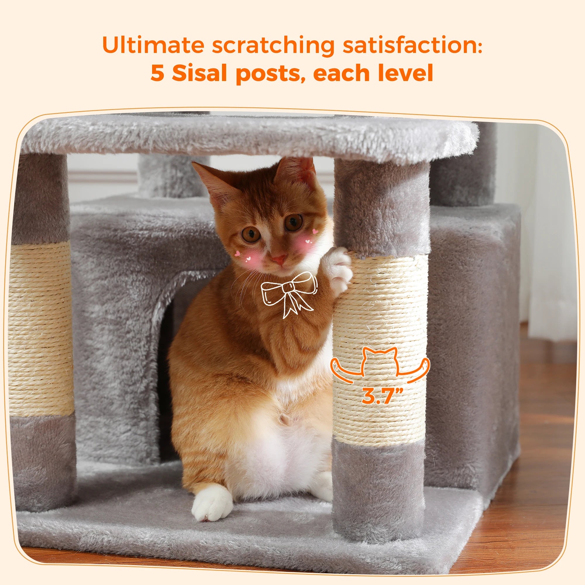 Large Cat Tree Tower for Indoor Cats – Multi-Level Cat Condo with Sisal Scratching Posts, Hammock, Padded Perches & Toys