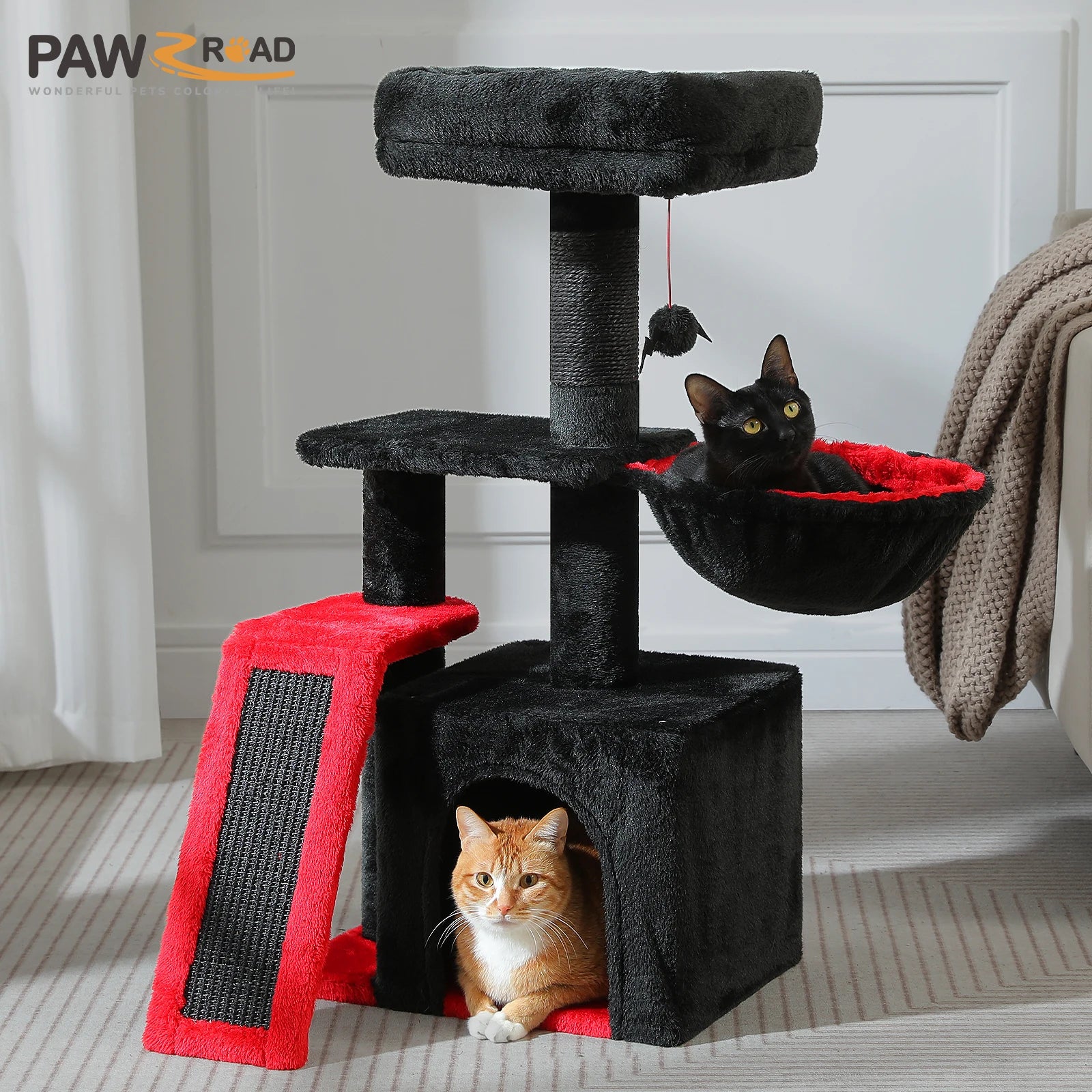 Cat Tree Tower for Indoor Cats – 2-Style Cat Activity Center with Scratching Posts, Large Hammock & Removable Top Perch, Grey