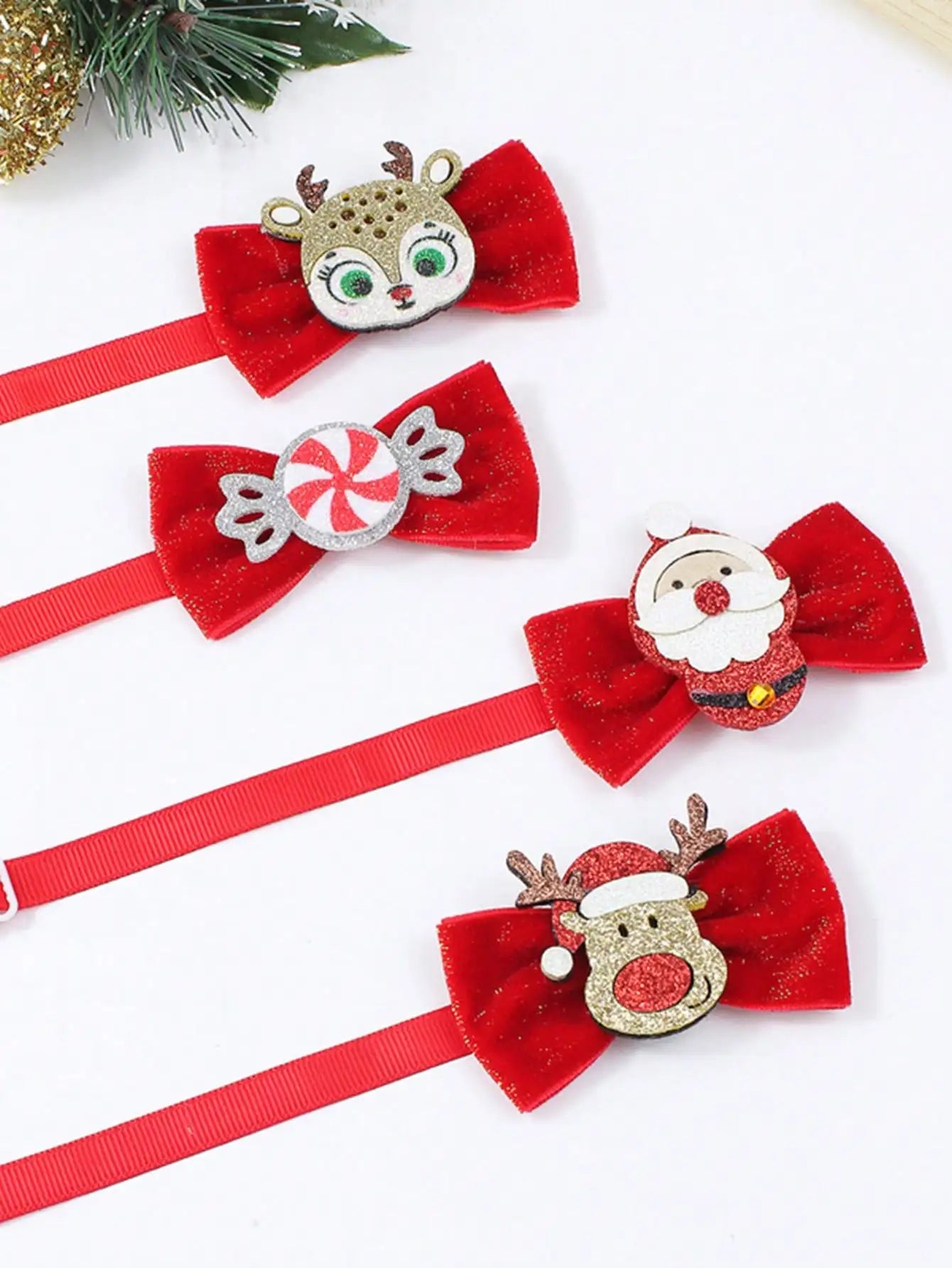Christmas Pet Bow Tie – Red Mini Tie with Festive Elements for Dogs & Cats
