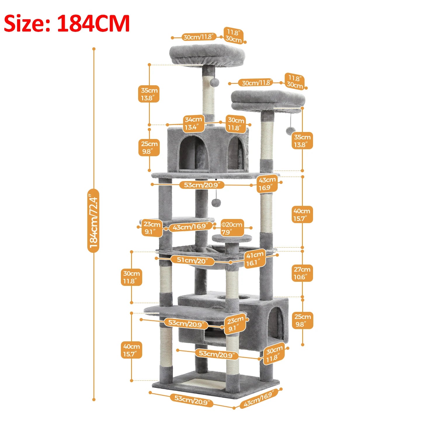 Large Cat Tree Tower for Indoor Cats – Multi-Level Cat Condo with Sisal Scratching Posts, Hammock, Padded Perches & Toys