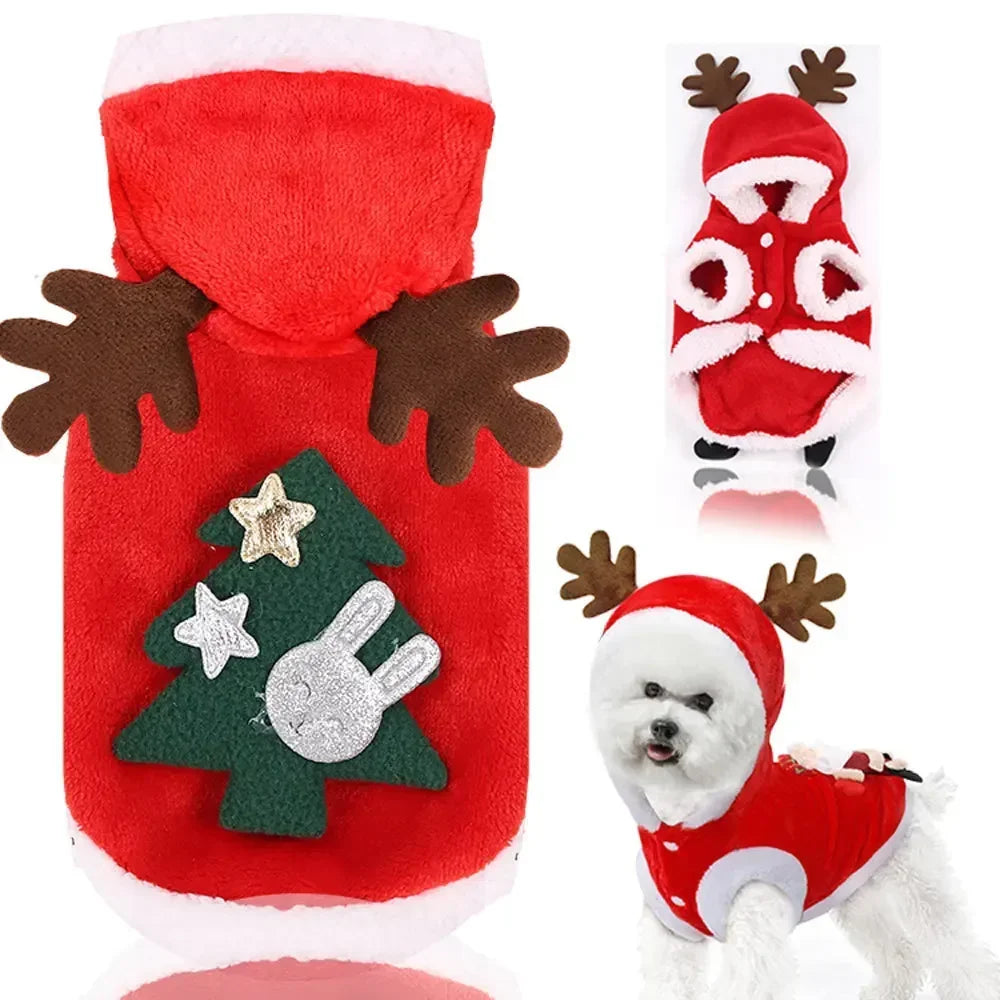 Christmas Dog Hoodie – Warm Elk & Santa Coat for Small & Medium Pets