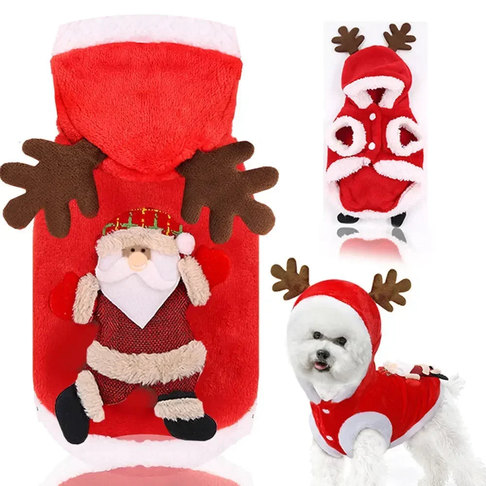 Christmas Dog Hoodie – Warm Elk & Santa Coat for Small & Medium Pets