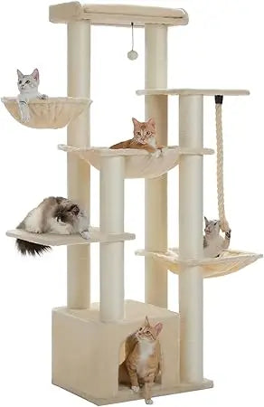 XXL Cat Tree Tower – 67" Heavy-Duty Indoor Cat Furniture with 13 Thick Scratching Posts, Super Large Perch & Cozy Spa