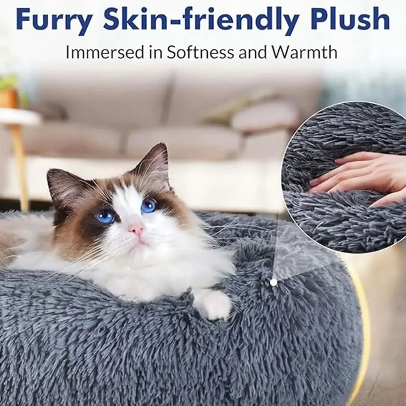 Round Plush Pet Bed for Cats & Dogs – Winter Warm Sleeping Bed