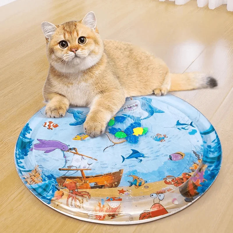 Interactive Cat Water Play Mat with Floating Fish – PVC Sensory Toy