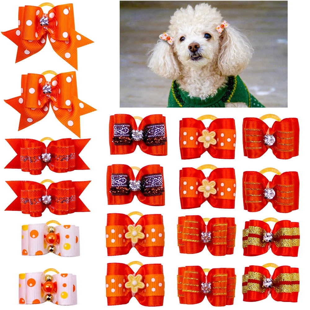 10-Pack Handmade Valentine’s Day Pet Hair Bows – Small Dog & Cat Grooming Accessories