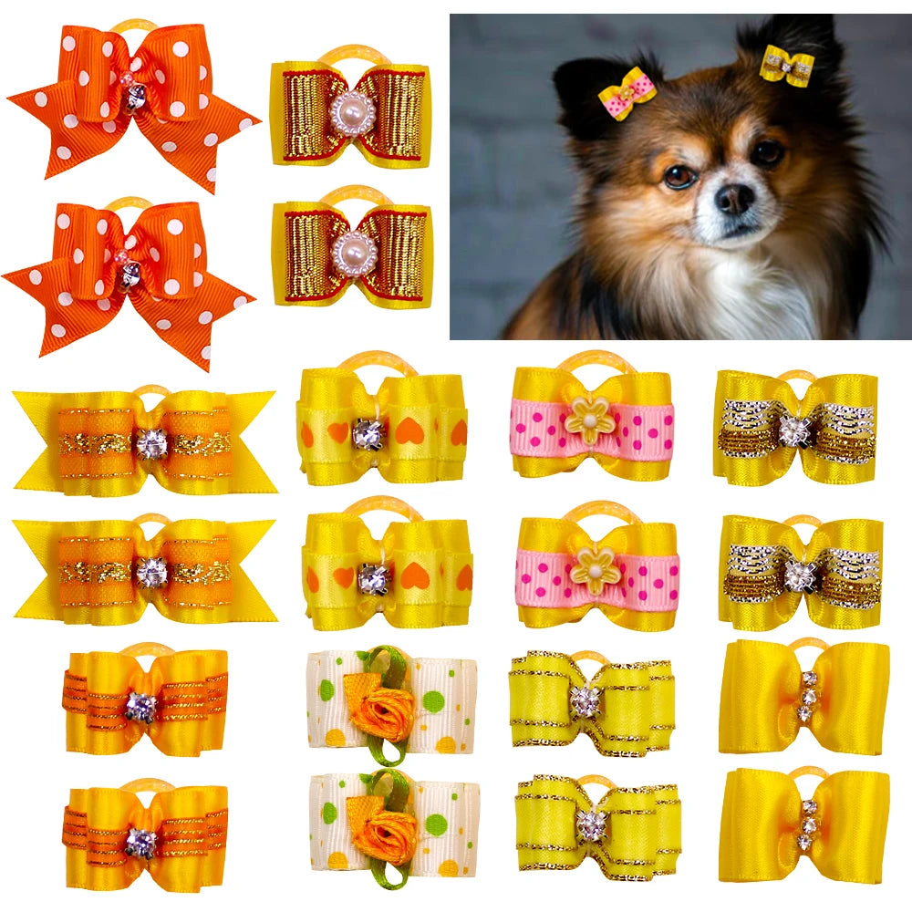 10-Pack Handmade Valentine’s Day Pet Hair Bows – Small Dog & Cat Grooming Accessories