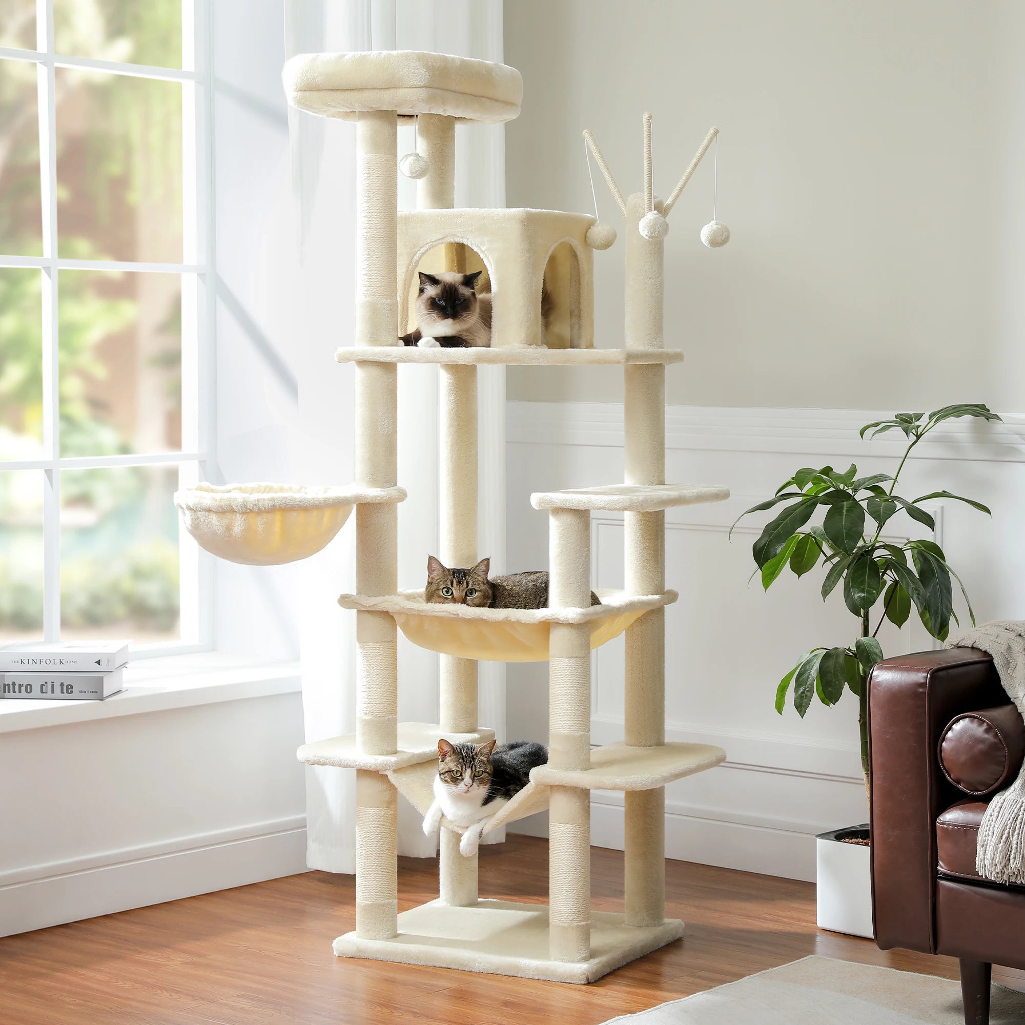 Multi-Level Cat Tree Tower for Indoor Cats – Modern Cat Furniture with Scratching Posts, Condo & Large Hammock