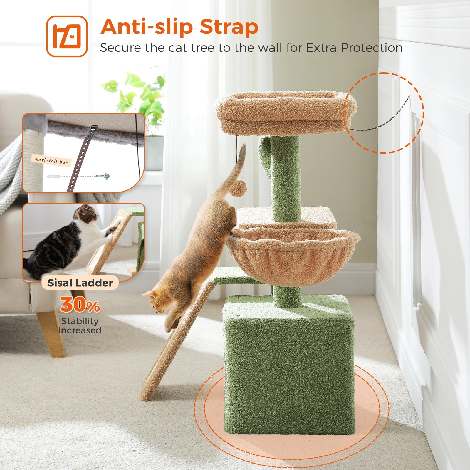 Cat Tree Tower for Indoor Cats – 2-Style Cat Activity Center with Scratching Posts, Large Hammock & Removable Top Perch, Grey