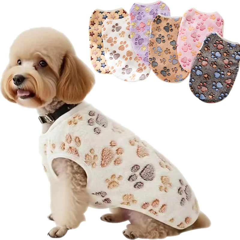 Flannel Paw Print Dog Vest – Soft Cozy Coat for Small & Medium Pets