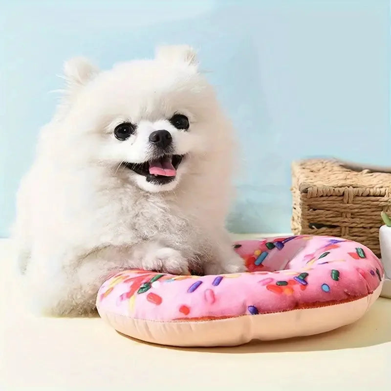 Plush Donut & Pizza Squeaky Dog Toy – Chew & Teeth Cleaning