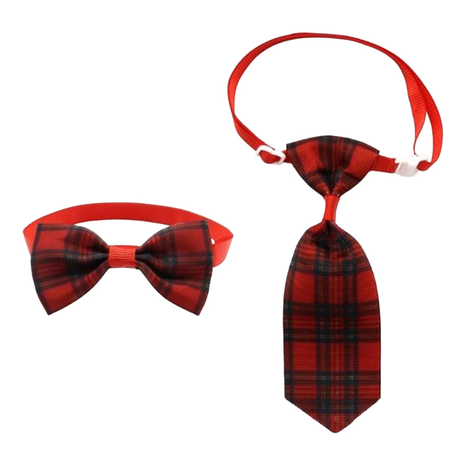 Plaid Bowknot Dog & Cat Collar Set – Elegant Xmas Pet Costume