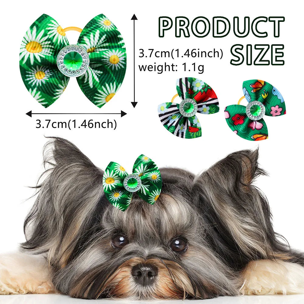 20PCS Dog Hair Bows with Diamond – Colorful Pet Grooming Accessories with Rubber Bands for Small Dogs & Puppies