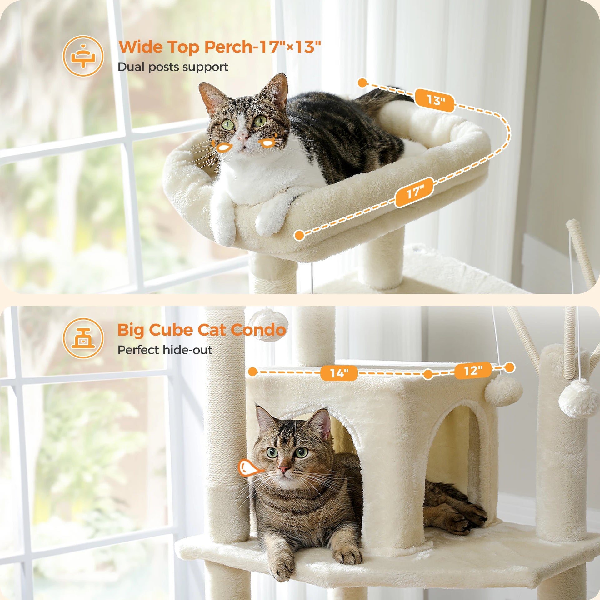 Multi-Level Cat Tree Tower for Indoor Cats – Modern Cat Furniture with Scratching Posts, Condo & Large Hammock