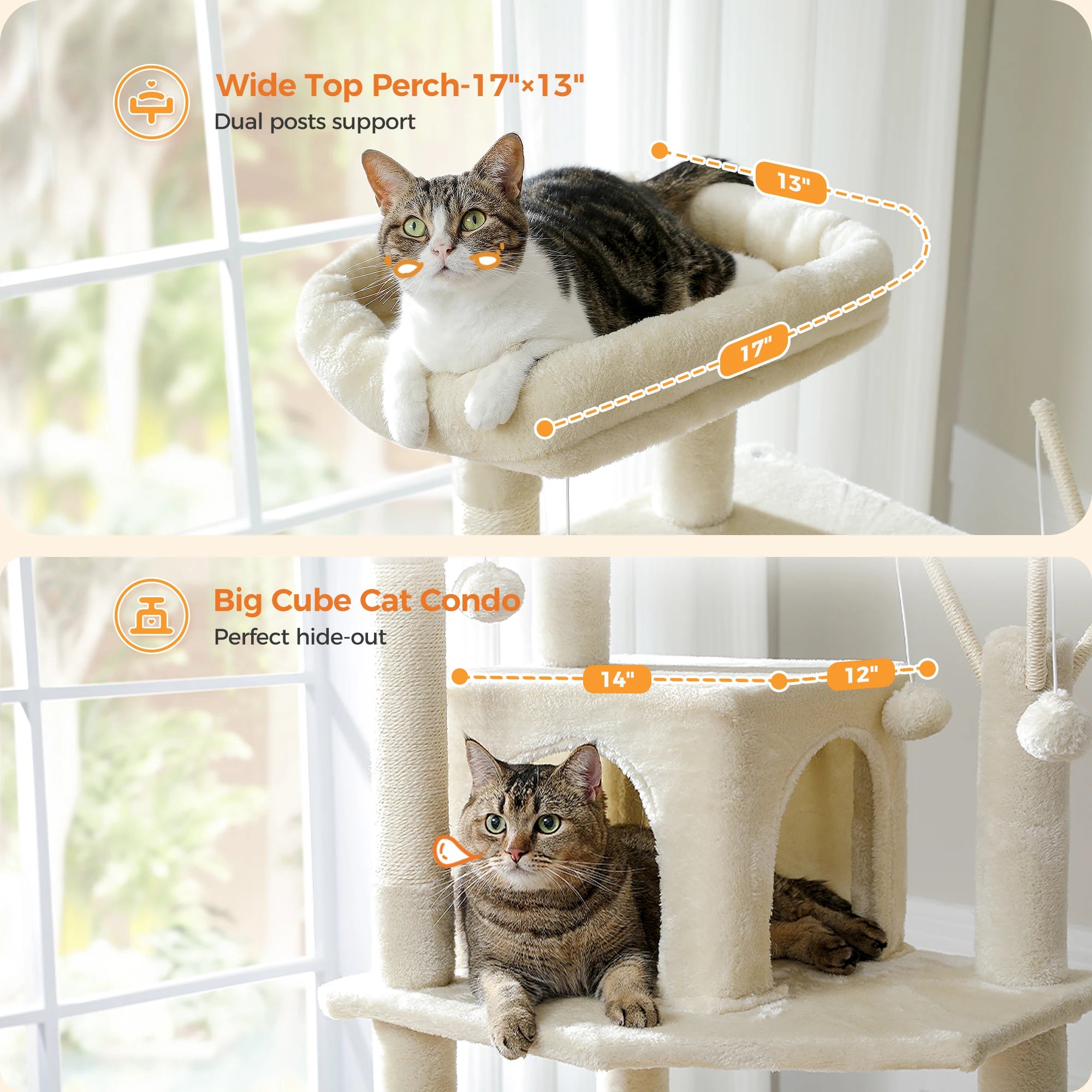 Multi-Level Cat Tree Tower for Indoor Cats – Modern Cat Furniture with Scratching Posts, Condo & Large Hammock