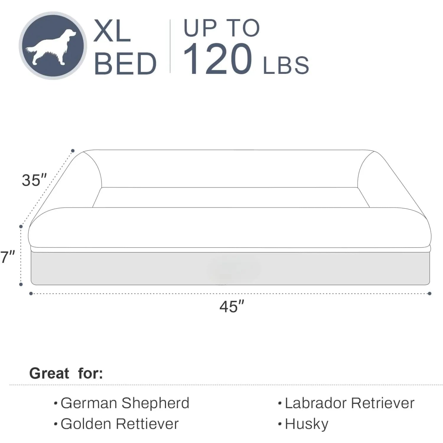 XL Orthopedic Waterproof Dog Bed with Washable Cover – Gray