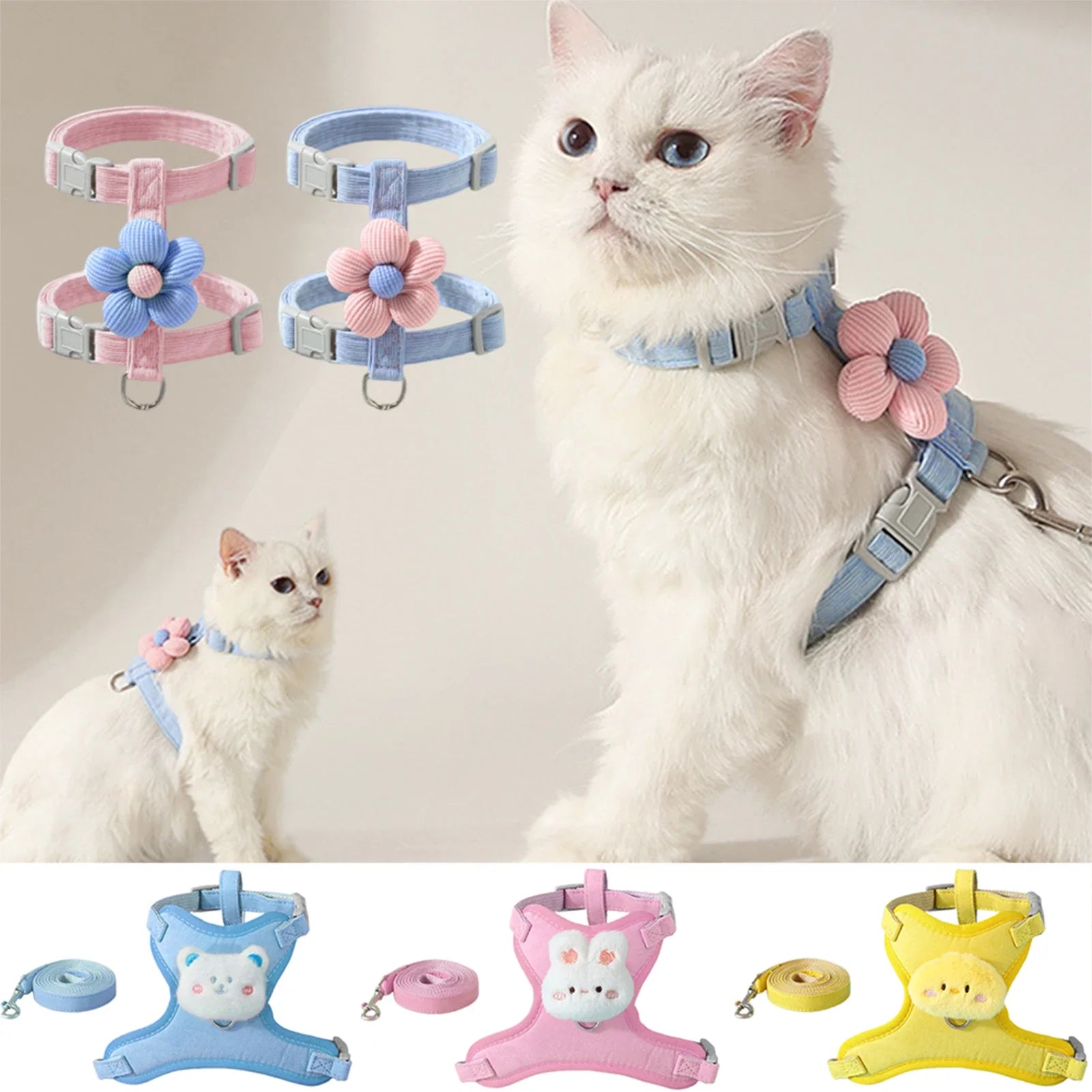 Pet Leash and Harness Set – Adjustable Vest with Self-Carrying Traction Rope for Dogs & Cats