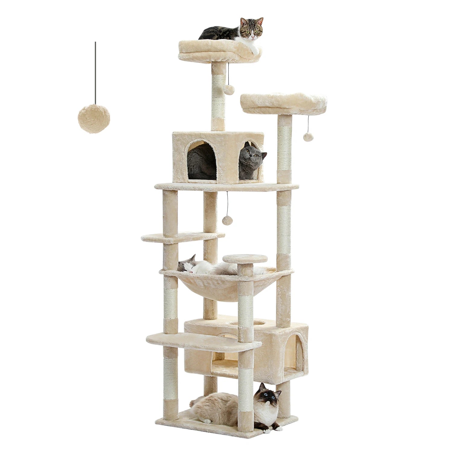 Large Cat Tree Tower for Indoor Cats – Multi-Level Cat Condo with Sisal Scratching Posts, Hammock, Padded Perches & Toys