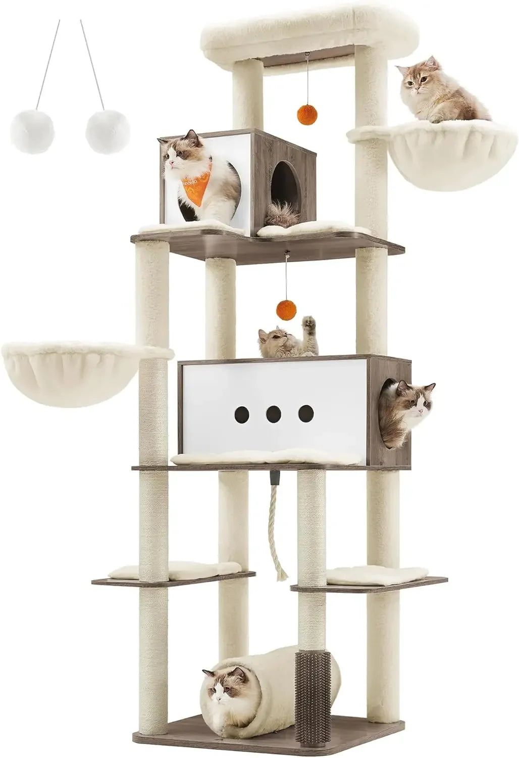 Tall Modern Cat Tree Tower for Large Indoor Cats – Multi-Level Cat Condo with 2 Caves, 2 Hammocks & 4 Sisal Scratching Posts