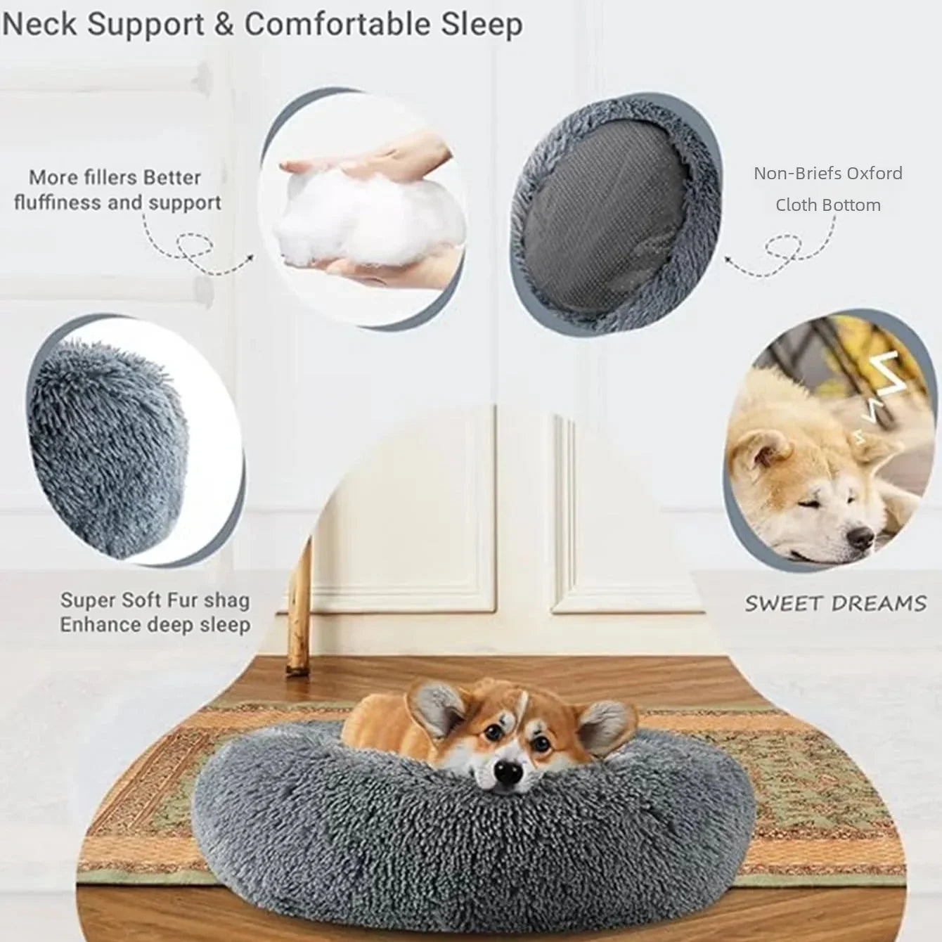 Round Plush Pet Bed for Cats & Dogs – Winter Warm Sleeping Bed