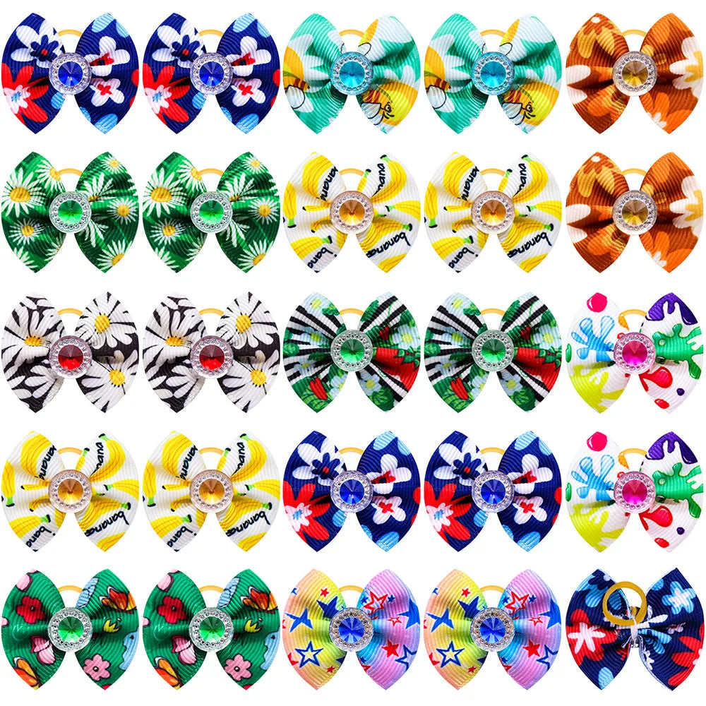 20PCS Dog Hair Bows with Diamond – Colorful Pet Grooming Accessories with Rubber Bands for Small Dogs & Puppies