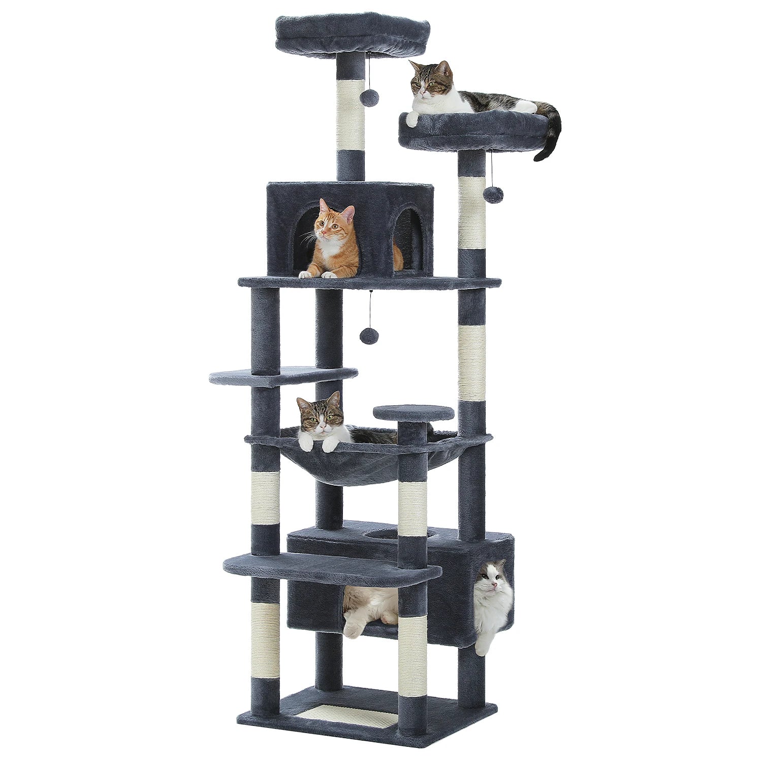Large Cat Tree Tower for Indoor Cats – Multi-Level Cat Condo with Sisal Scratching Posts, Hammock, Padded Perches & Toys