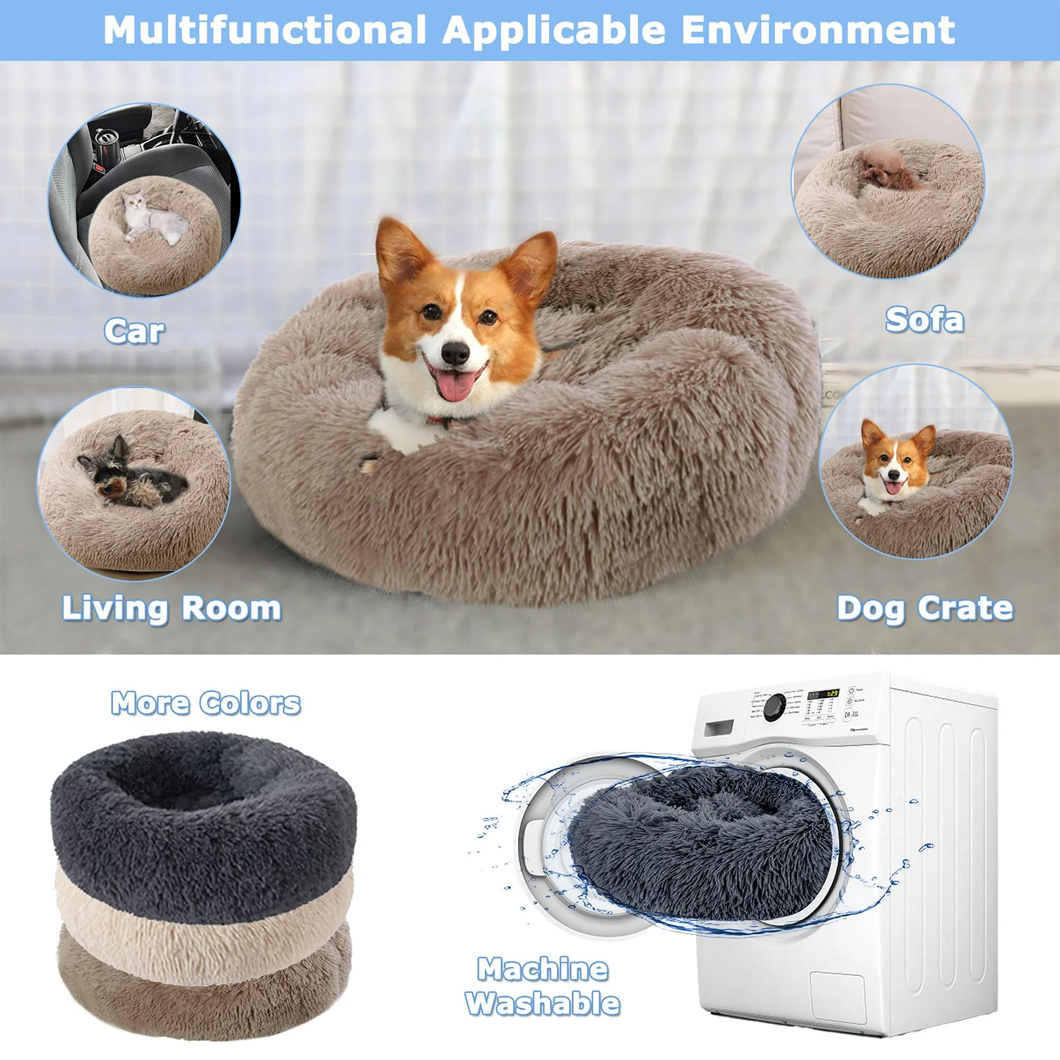 Round Plush Pet Bed for Cats & Dogs – Winter Warm Sleeping Bed