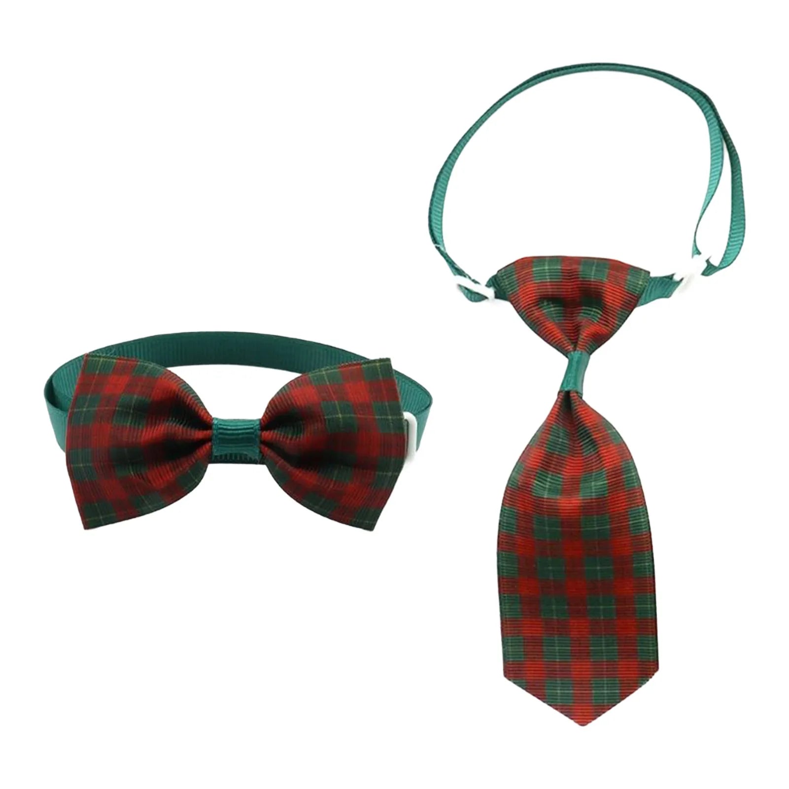 Plaid Bowknot Dog & Cat Collar Set – Elegant Xmas Pet Costume
