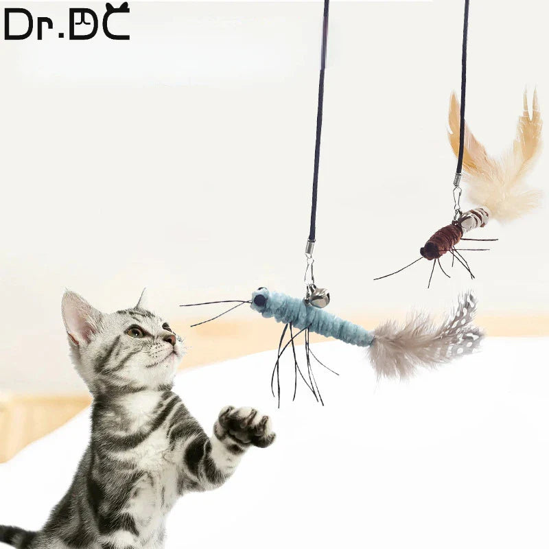 Dr.DC Teasing Cat Stick Head with or without Wire Stick Dragonfly Feather Cat Supplies Interactive Fun Pet Cat Toy Accessories