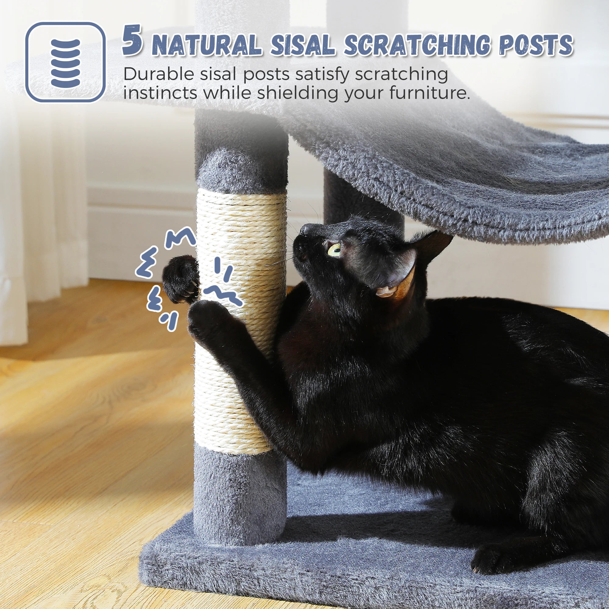 Multi-Level Cat Tree Tower for Indoor Cats – Modern Cat Furniture with Scratching Posts, Condo & Large Hammock