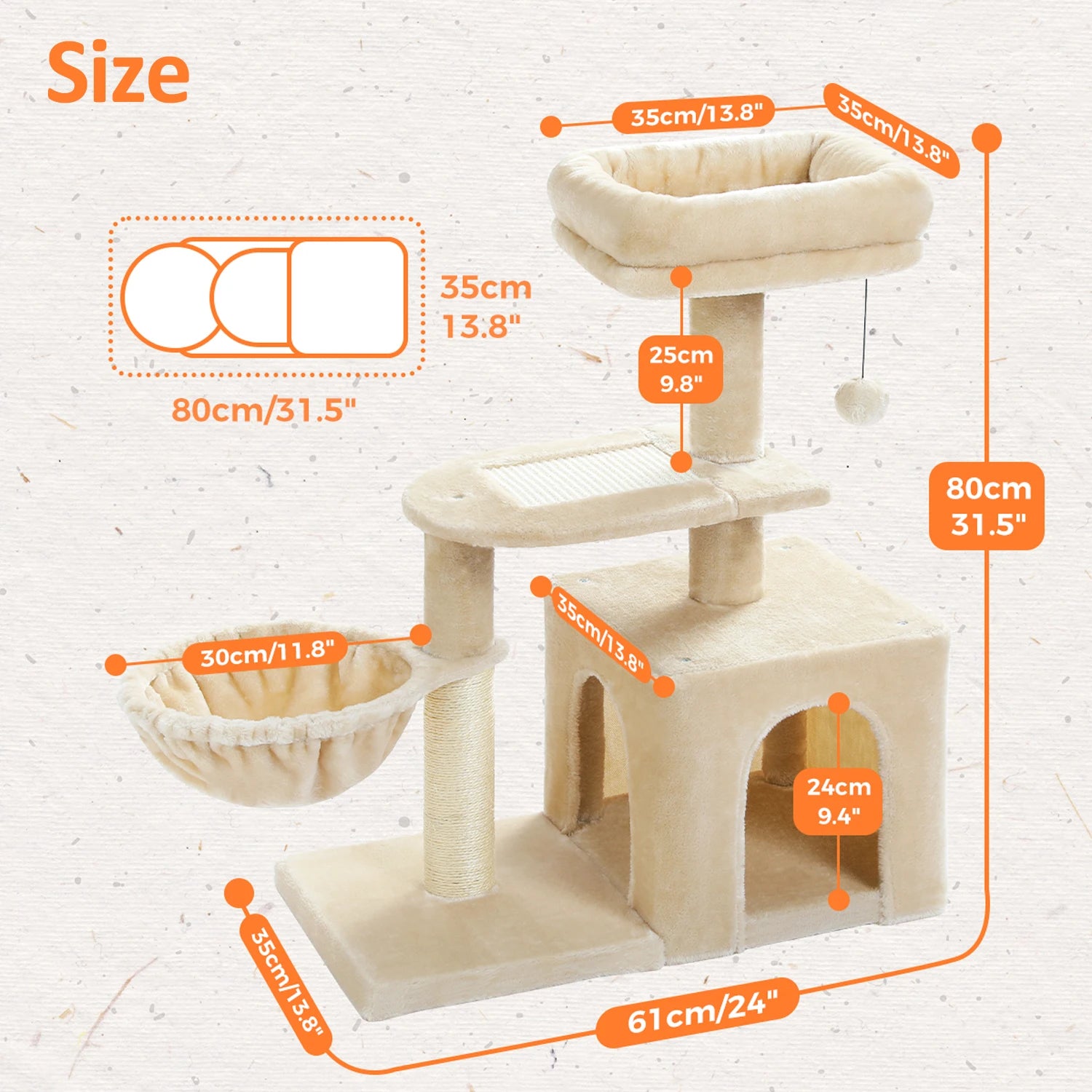 Cat Tree Tower for Indoor Cats – 2-Style Cat Activity Center with Scratching Posts, Large Hammock & Removable Top Perch, Grey