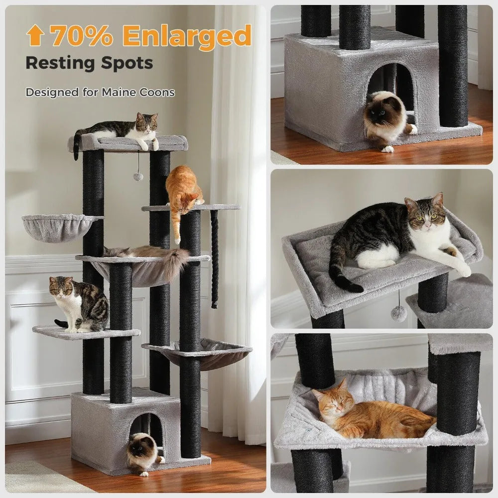 XXL Cat Tree Tower – 67" Heavy-Duty Indoor Cat Furniture with 13 Thick Scratching Posts, Super Large Perch & Cozy Spa