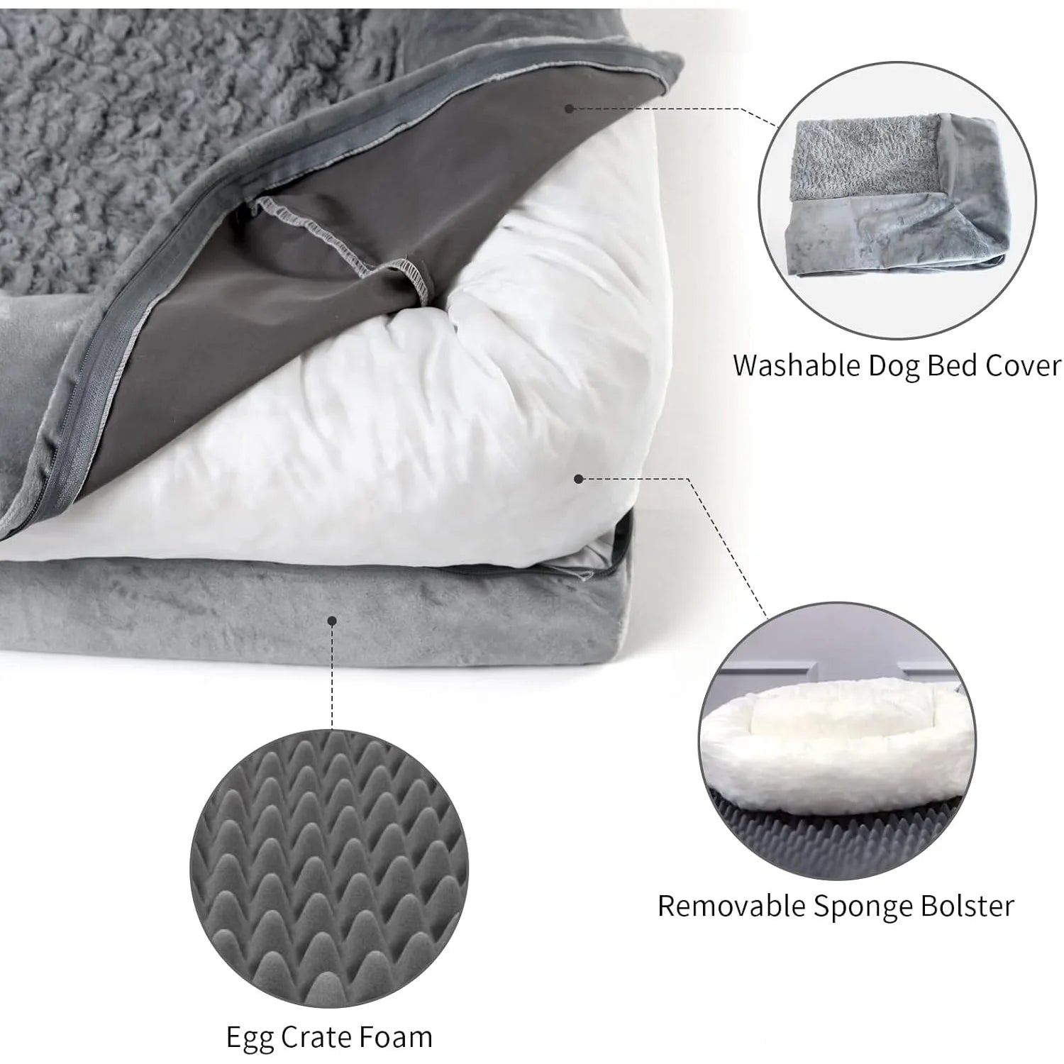 XL Orthopedic Waterproof Dog Bed with Washable Cover – Gray